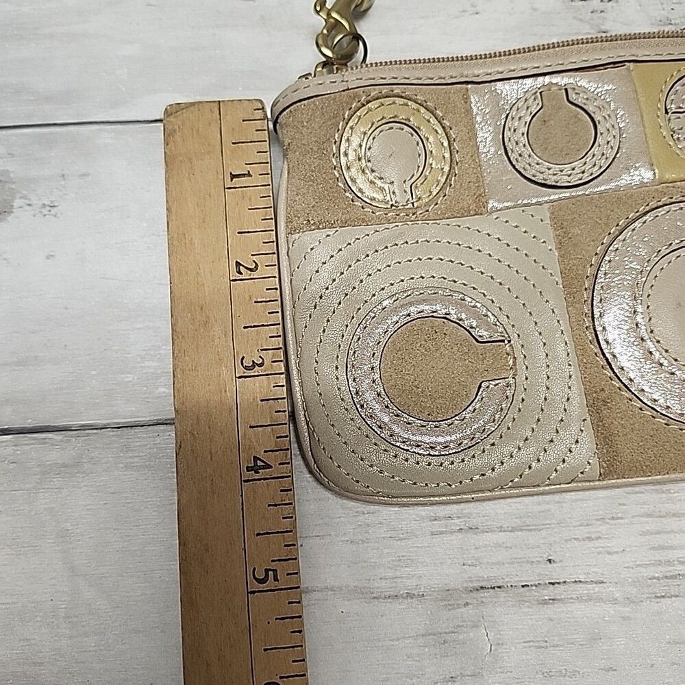 Coach Mia Suede Patent Leather Signature C Patchwork Neutral Colors Wristlet - Picture 6 of 8